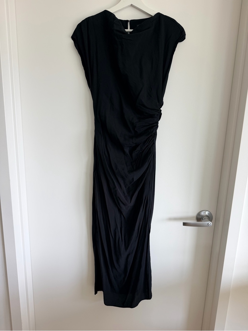 Mango Black Sleek Black Ruched Midi Dress Small
